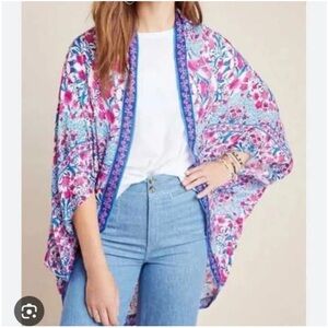 Anthropologie Kachel Alila Multicolor Floral Cape Coccon Kimono OS Boho Beach